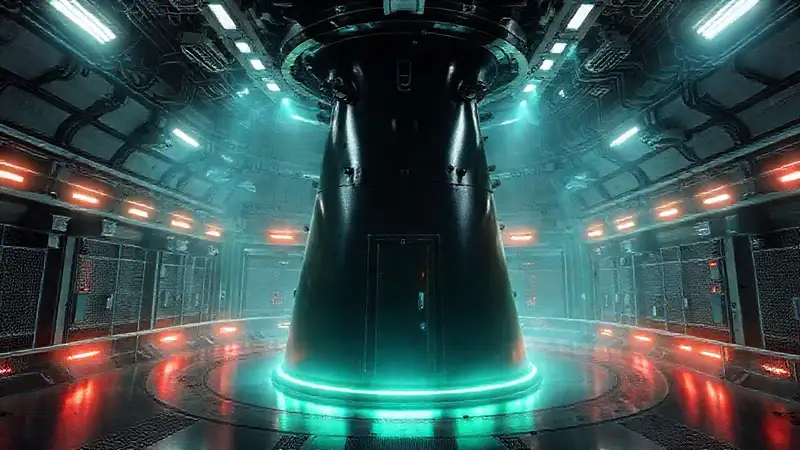 Estructura futurista de contención con energía y vigilancia