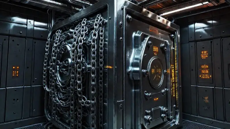 Estructura metálica en una sala secreta futurista