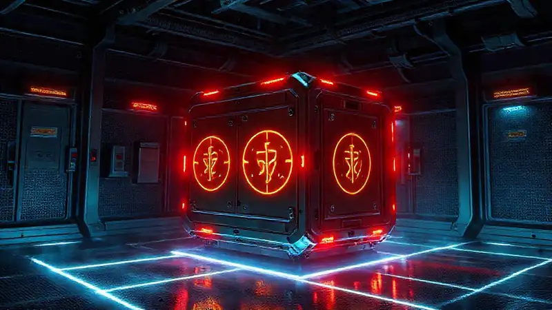 Dispositivo futurista con símbolos y campo electromagnético