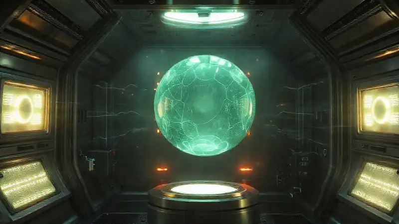 Esfera luminosa flotante en laboratorio futurista