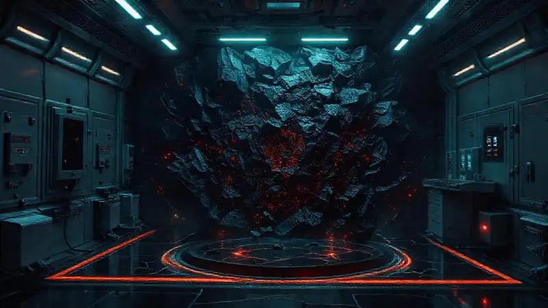 Matriz cristalina futurista en ambiente misterioso