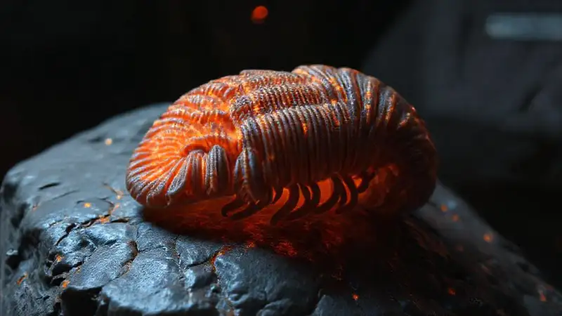 Traje de fósil trilobite con patrones brillantes