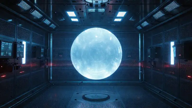 Esfera luminosa en sala de contención segura