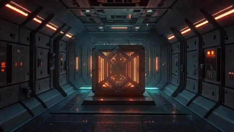 Cámara de contención futurista con esfera cúbica