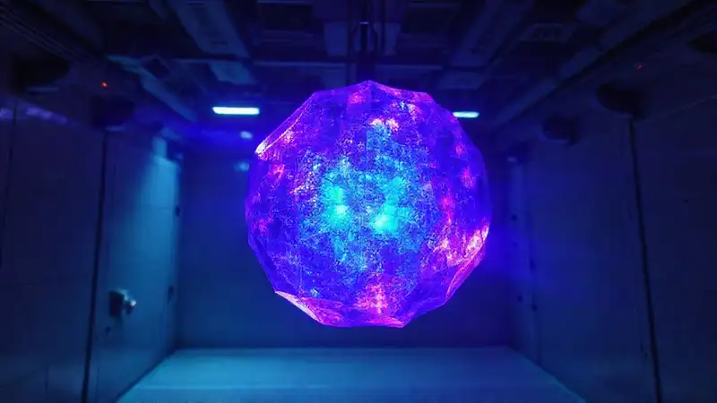 Objeto biofísico brillante en sala de contención