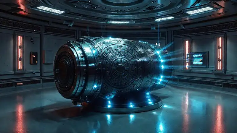 Objeto metálico misterioso con energía y seguridad