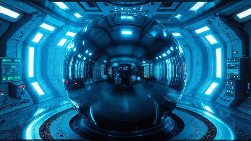 Espejo futurista en entorno de alta tecnología