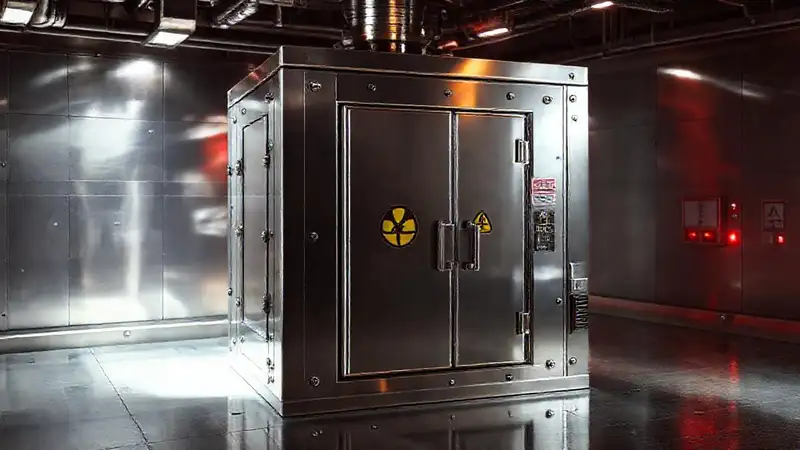 Cubo metálico futurista en prisión segura