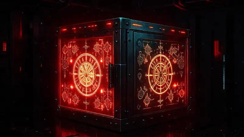Caja metálica misteriosa con efectos surrealistas