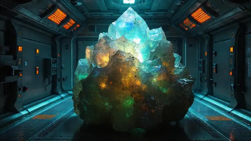 Cristal fractal iridiscente en entorno controlado