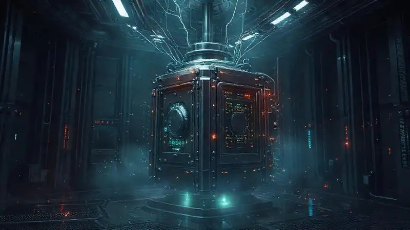 Estructura metálica misteriosa en cámara futurista