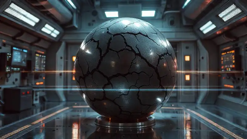 Esfera metálica brillante, con efectos inquietantes
