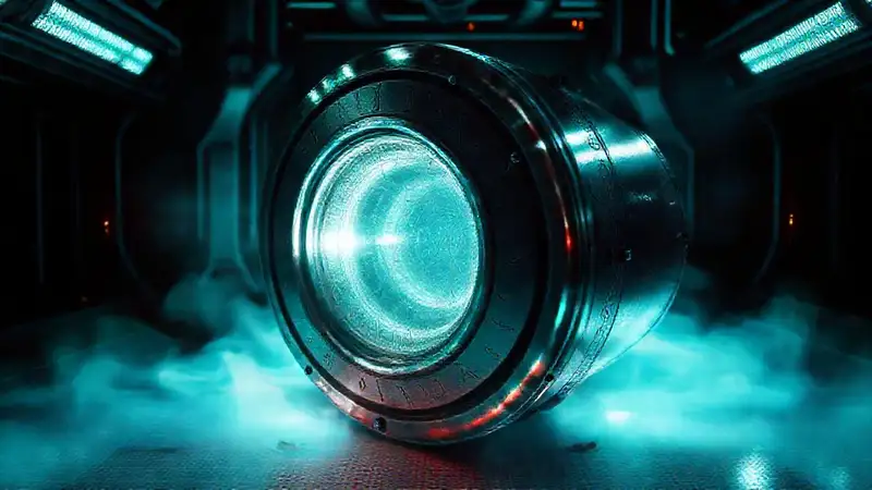 Cilindro metálico misterioso con energía luminosa