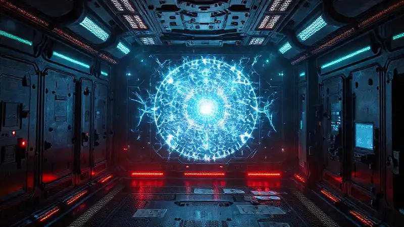 Sala futurista con energía y sensores vibrantes