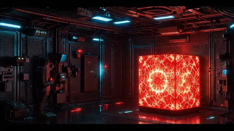 Sala segura futurista con objetos misteriosos y protección