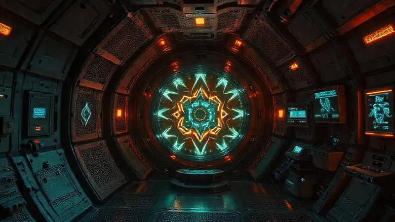 Cámara futurista con objeto misterioso y protección
