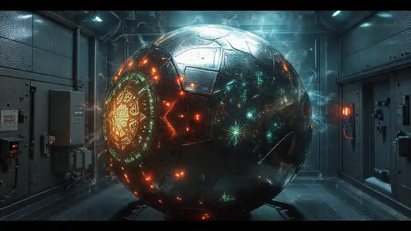 Objeto metálico brillante, patrón geométrico, peligroso