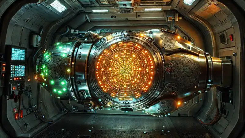Dispositivo metálico misterioso en contención futurista