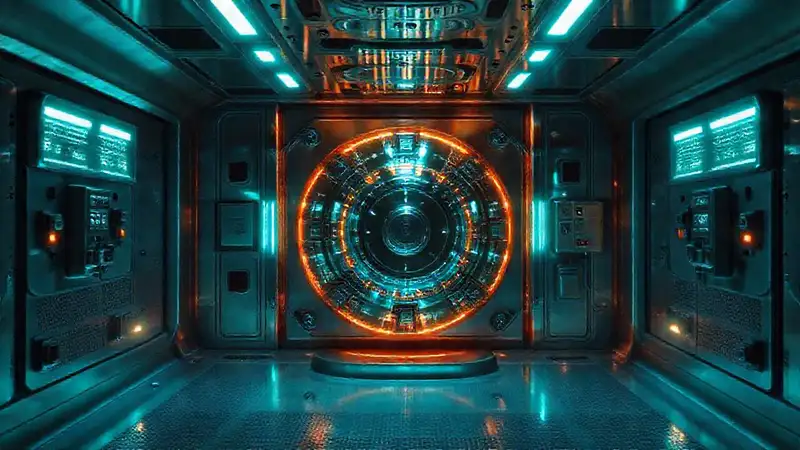 Cámara segura con artefacto brillante y futurista
