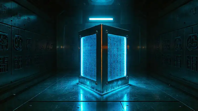Cápsula futurista con inscripciones cuneiformes misteriosas