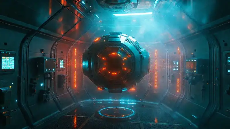 Cámara futurista con anomalías y tensión oculta
