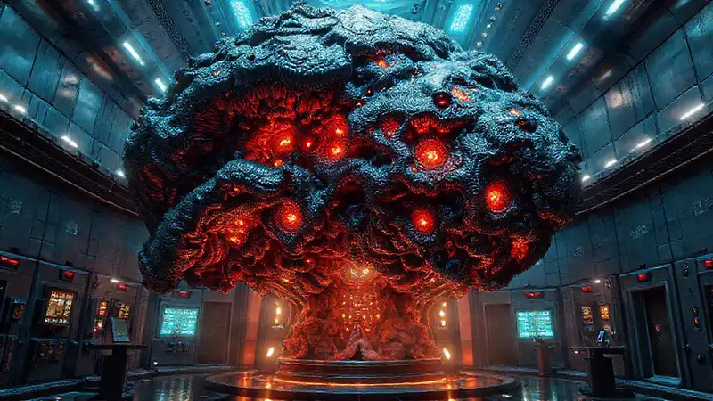 Estructura futurista metálica y coral con protección