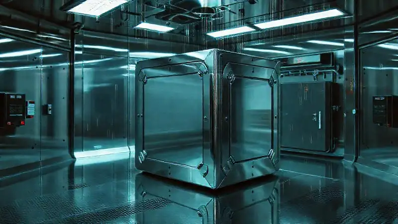 Cubo metálico reflejante en cámara de seguridad