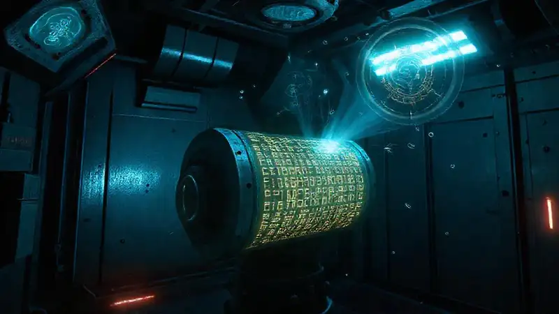 Cilindro misterioso en laboratorio con energía inquietante
