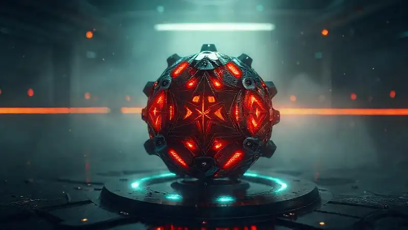 Objeto metálico misterioso en entorno futurista