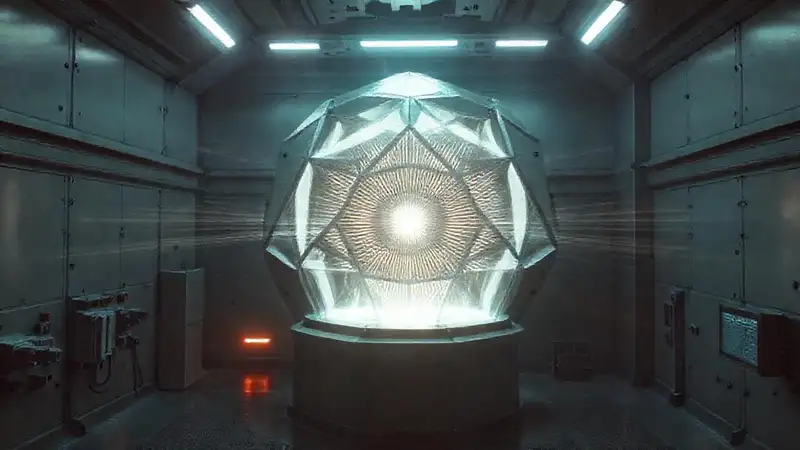 Estructura metálica misteriosa en cámara futurista
