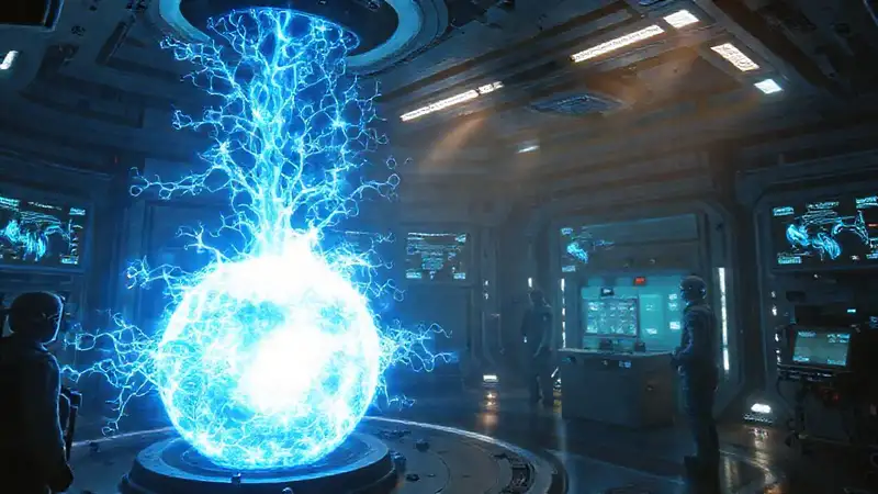 Estructura luminosa y futurista en contención científica