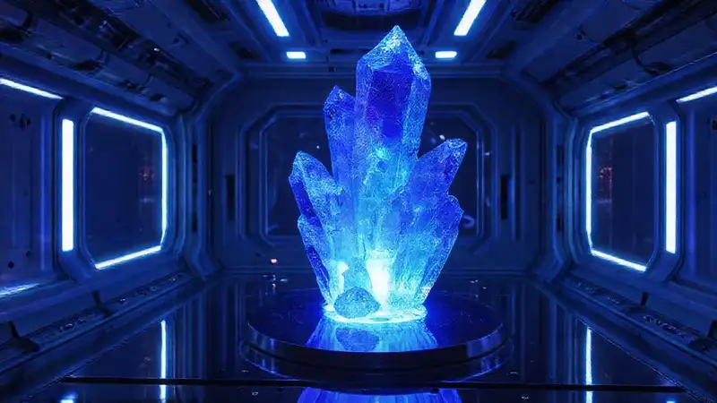 Cristal luminoso de energía misteriosa en laboratorio