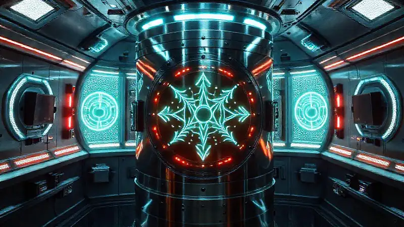 Cuadro futurista de contención con símbolos brillantes