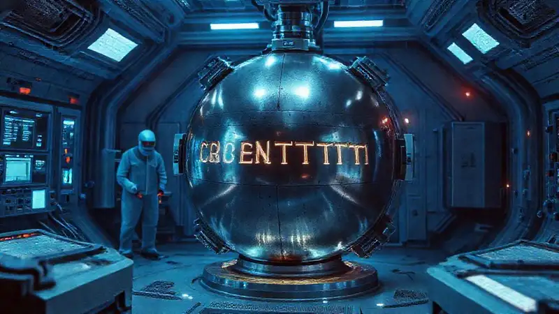 Esfera metálica misteriosa en laboratorio futurista