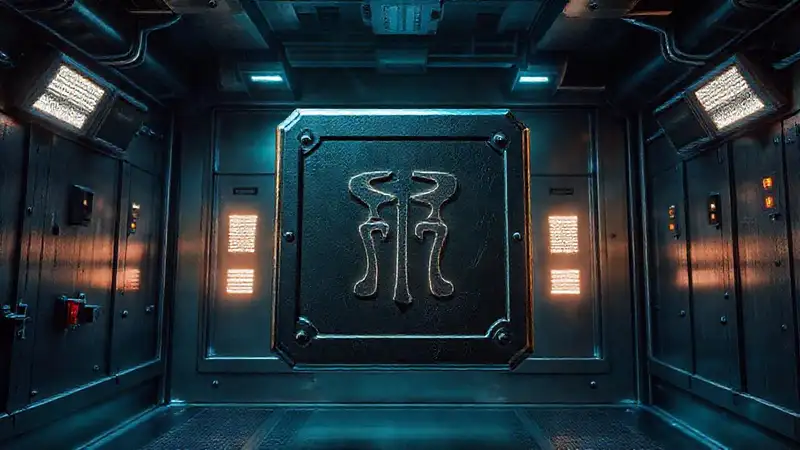 Objeto metálico misterioso en contención futurista