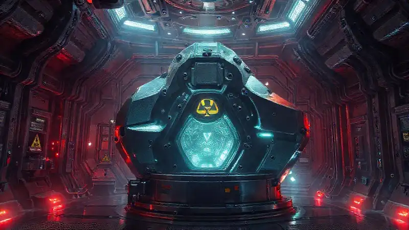 Estructura metálica misteriosa en contención futurista