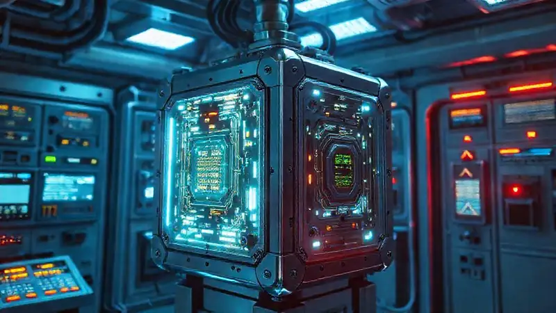 Dispositivo metálico brillante en entorno seguro