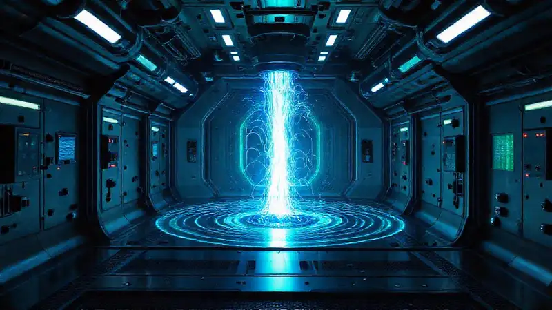 Cámara futurista con entidad luminosa y seguridad
