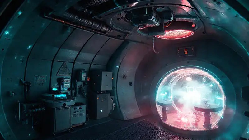 Sala de laboratorio con aura misteriosa y avanzada