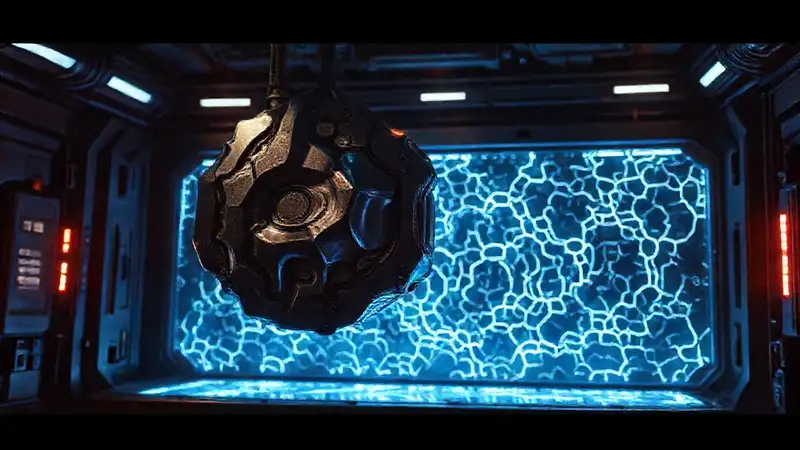 Cámara futurista con patrón fractal y luces
