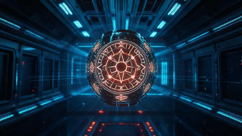 Estructura metálica flotante en entorno futurista