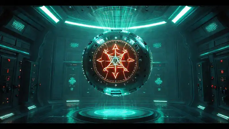 Cilindro metálico misterioso con símbolos brillantes