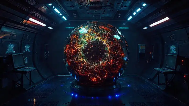 Esfera luminosa en laboratorio secreto y seguro