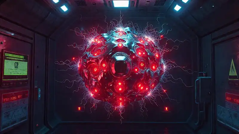 Fusion metálico-orgánica en ambiente futurista y seguro
