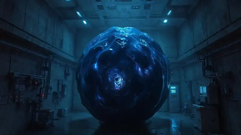 Materia bioluminiscente en contenedor seguro y misterioso