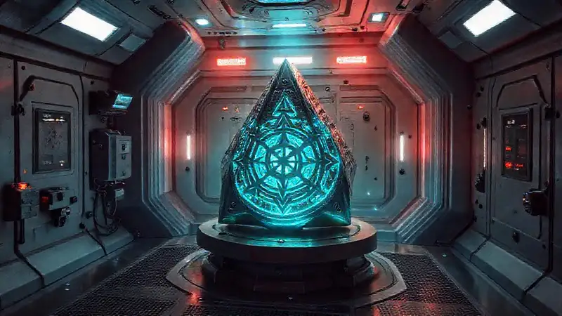 Cámara futurista con prisma metálico misterioso