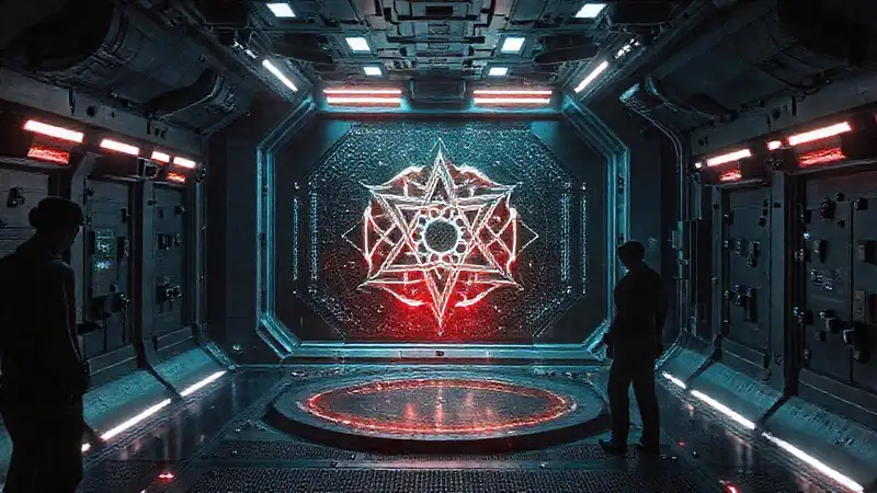 Símbolo misterioso en cámara futurista y segura