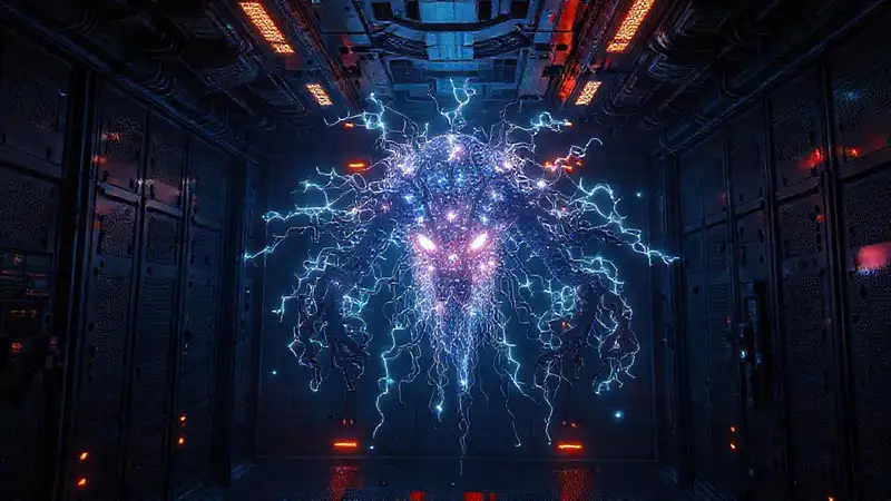 Entidad luminosa en contención tecnológica avanzada