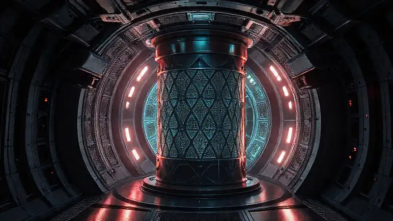 Cámara futurista con estructura metálica y seguridad