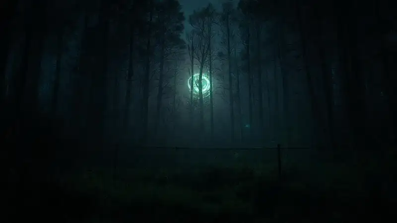 Clearing misteriosa con luces y vigilancia nocturna